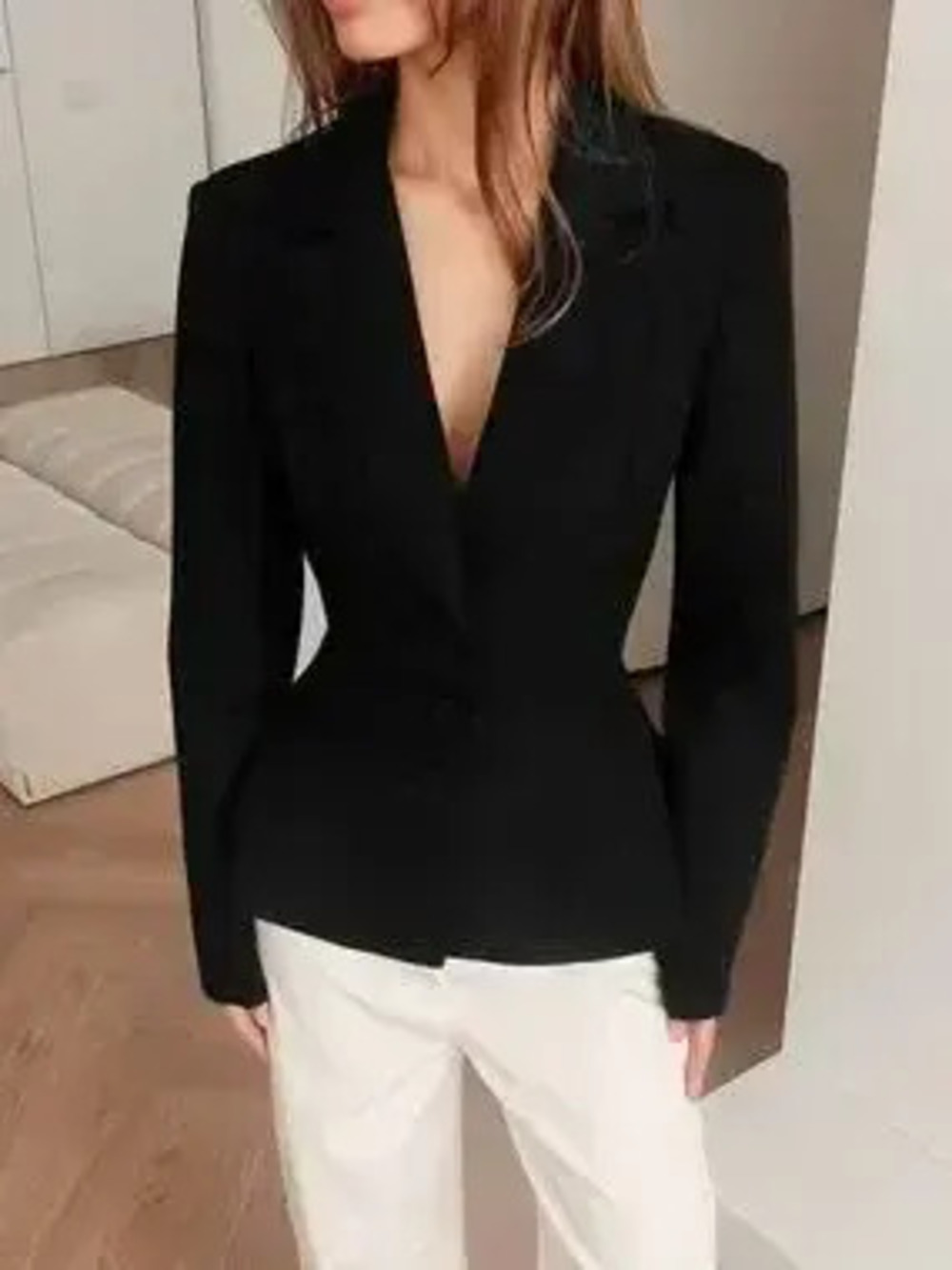 Lapel Collar Button Up Blazer - Picture 4 of 9